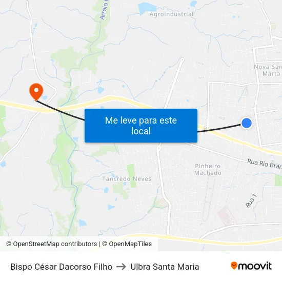Bispo César Dacorso Filho to Ulbra Santa Maria map