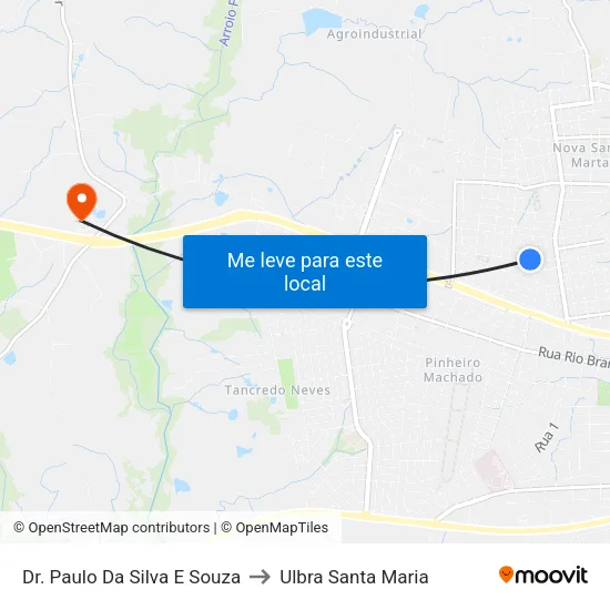 Dr. Paulo Da Silva E Souza to Ulbra Santa Maria map