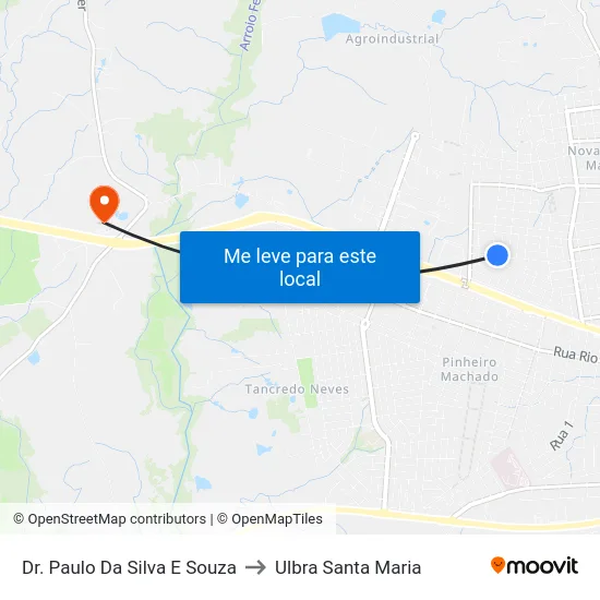 Dr. Paulo Da Silva E Souza to Ulbra Santa Maria map