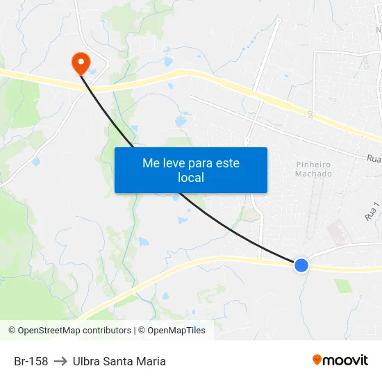 Br-158 to Ulbra Santa Maria map
