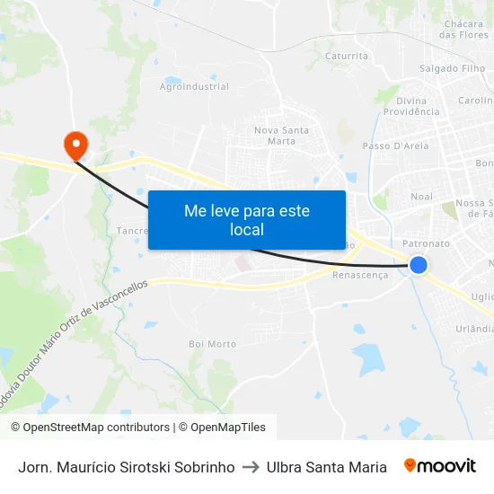 Jorn. Maurício Sirotski Sobrinho to Ulbra Santa Maria map