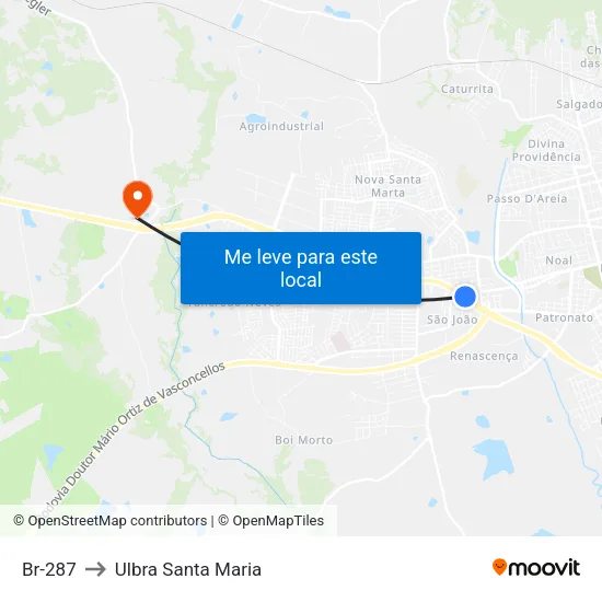 Br-287 to Ulbra Santa Maria map