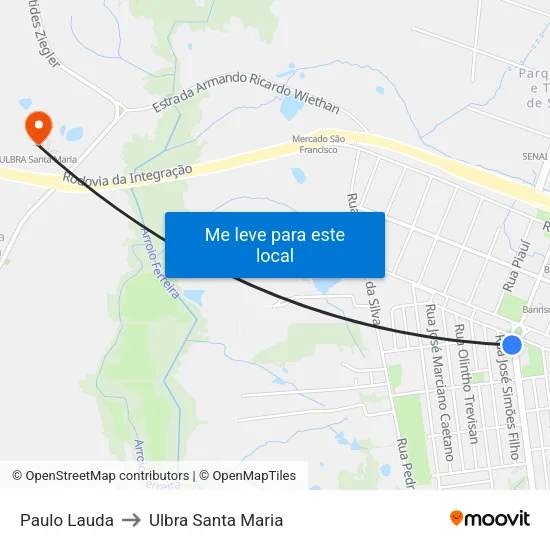 Paulo Lauda to Ulbra Santa Maria map