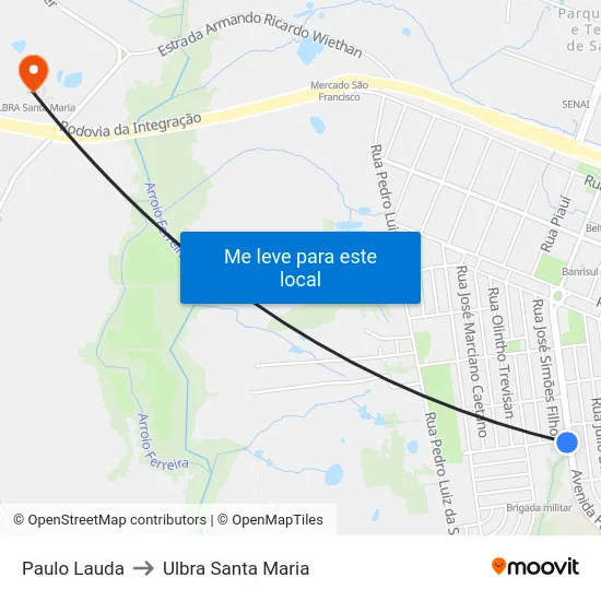 Paulo Lauda to Ulbra Santa Maria map