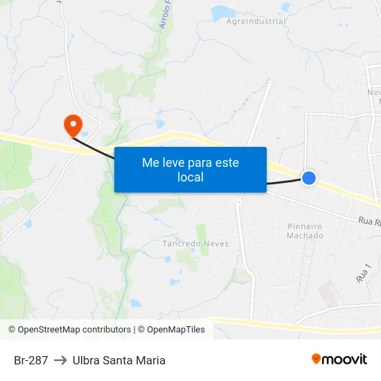 Br-287 to Ulbra Santa Maria map