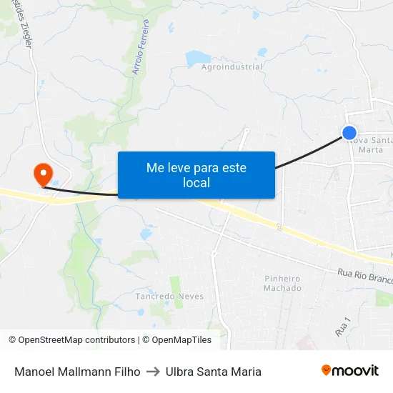 Manoel Mallmann Filho to Ulbra Santa Maria map