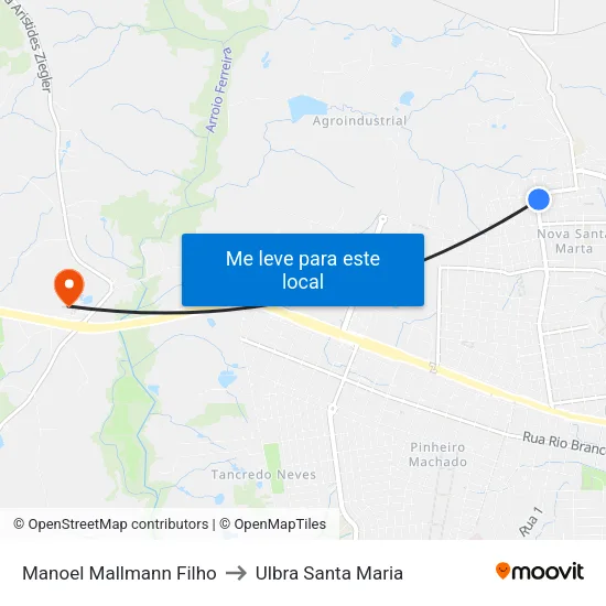 Manoel Mallmann Filho to Ulbra Santa Maria map