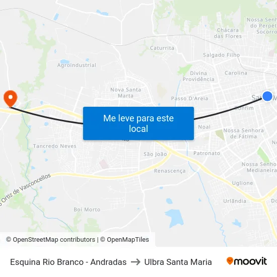 Esquina Rio Branco - Andradas to Ulbra Santa Maria map