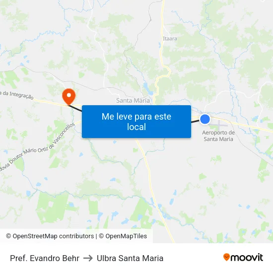 Pref. Evandro Behr to Ulbra Santa Maria map