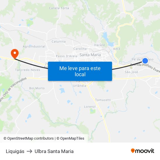 Liquigás to Ulbra Santa Maria map