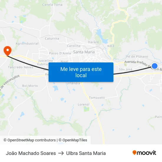 João Machado Soares to Ulbra Santa Maria map