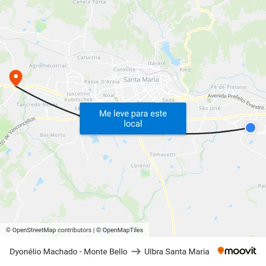 Dyonélio Machado - Monte Bello to Ulbra Santa Maria map