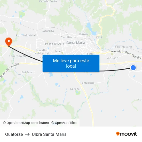 Quatorze to Ulbra Santa Maria map