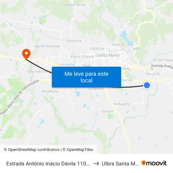 Estrada Antônio Inácio Dávila 1100-1132 to Ulbra Santa Maria map