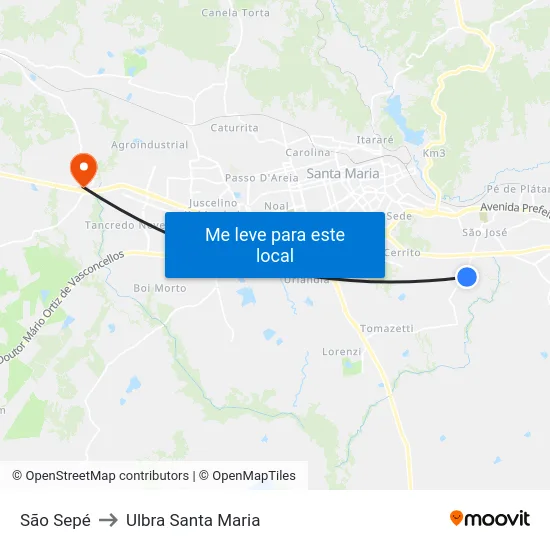São Sepé to Ulbra Santa Maria map