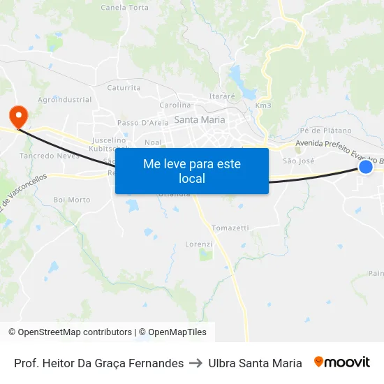 Prof. Heitor Da Graça Fernandes to Ulbra Santa Maria map