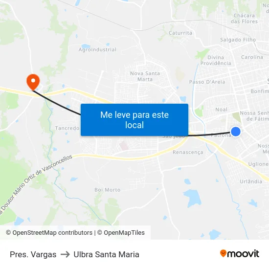 Pres. Vargas to Ulbra Santa Maria map