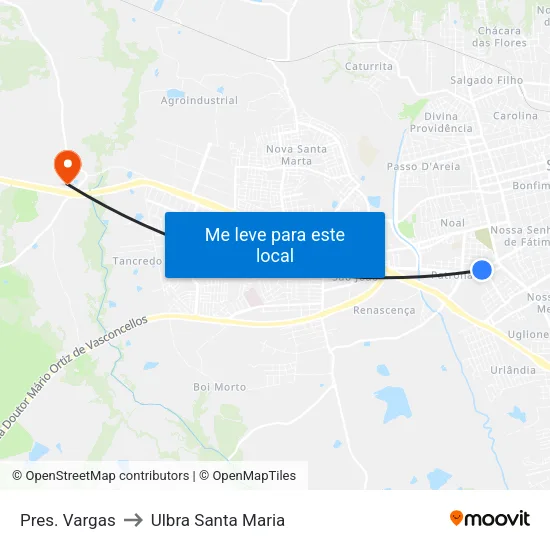 Pres. Vargas to Ulbra Santa Maria map