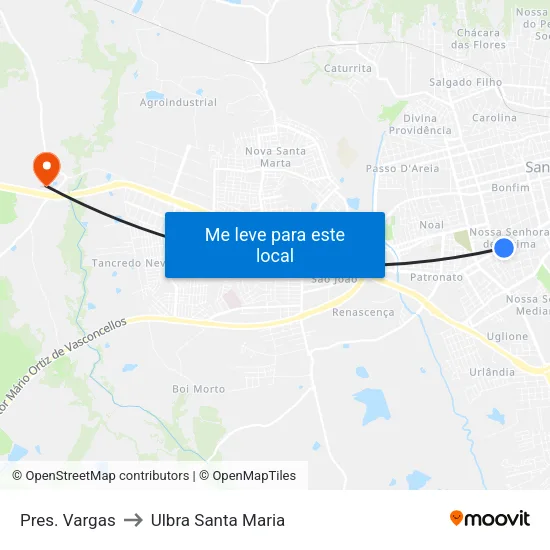 Pres. Vargas to Ulbra Santa Maria map