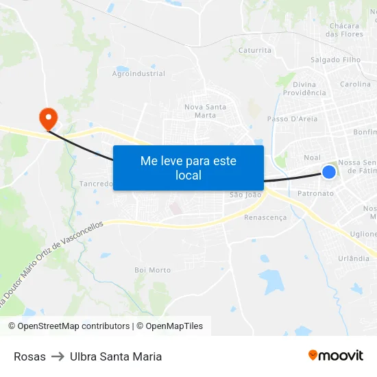 Rosas to Ulbra Santa Maria map
