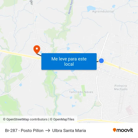 Br-287 - Posto Pillon to Ulbra Santa Maria map