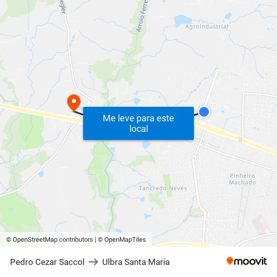 Pedro Cezar Saccol to Ulbra Santa Maria map
