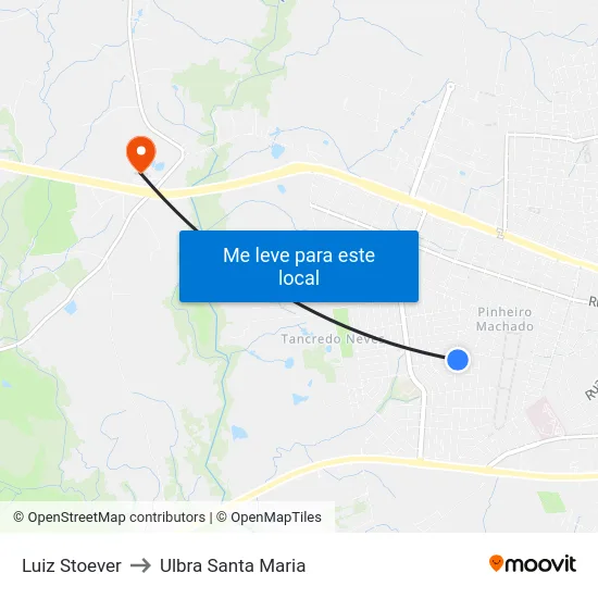 Luiz Stoever to Ulbra Santa Maria map