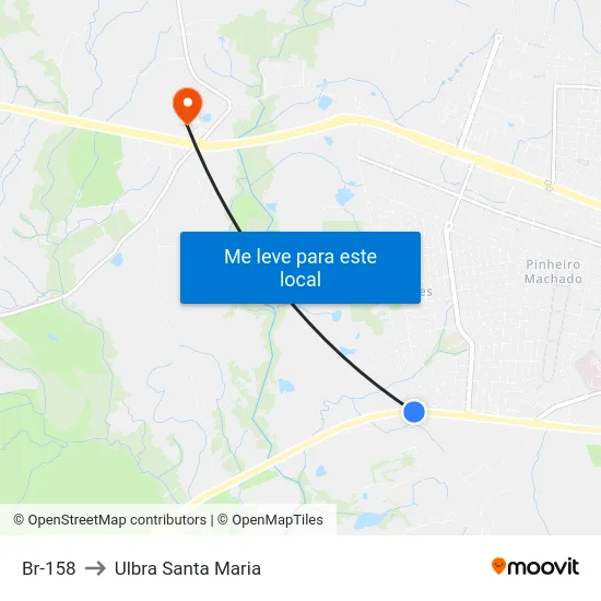 Br-158 to Ulbra Santa Maria map