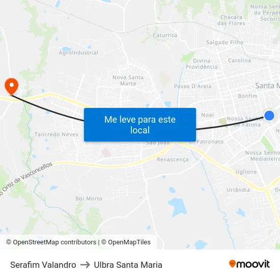 Serafim Valandro to Ulbra Santa Maria map