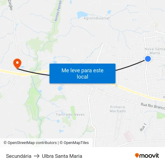 Secundária to Ulbra Santa Maria map