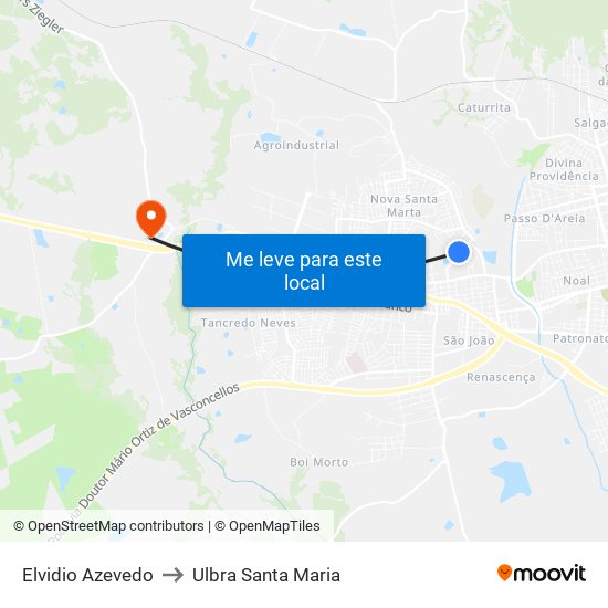 Elvidio Azevedo to Ulbra Santa Maria map