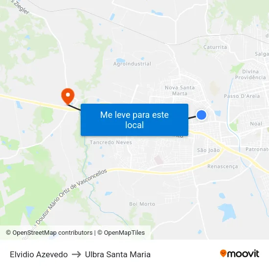 Elvidio Azevedo to Ulbra Santa Maria map