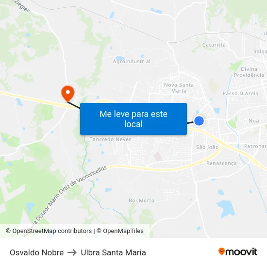Osvaldo Nobre to Ulbra Santa Maria map