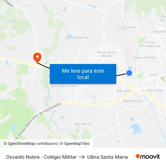 Osvaldo Nobre - Colégio Militar to Ulbra Santa Maria map