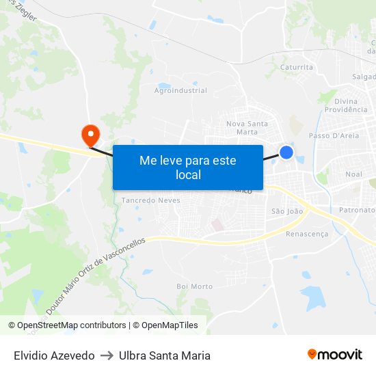 Elvidio Azevedo to Ulbra Santa Maria map