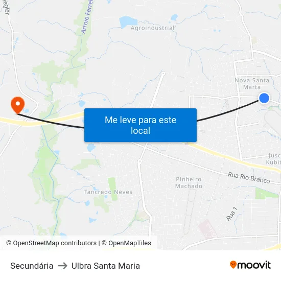 Secundária to Ulbra Santa Maria map