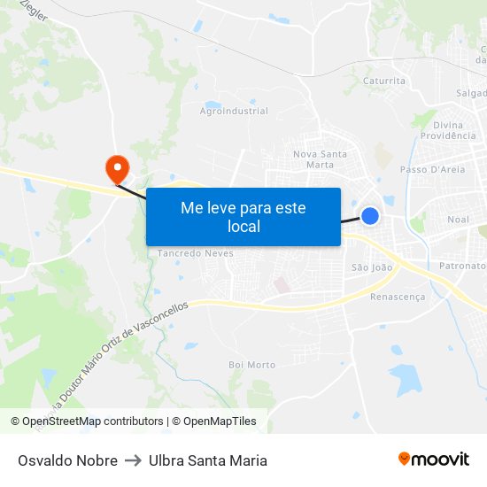 Osvaldo Nobre to Ulbra Santa Maria map