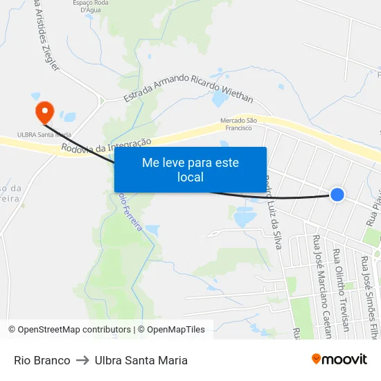 Rio Branco to Ulbra Santa Maria map