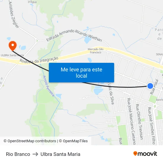 Rio Branco to Ulbra Santa Maria map