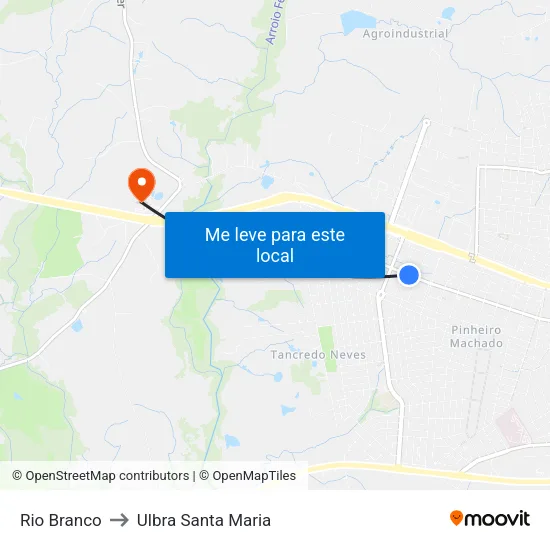 Rio Branco to Ulbra Santa Maria map