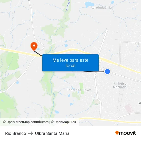 Rio Branco to Ulbra Santa Maria map