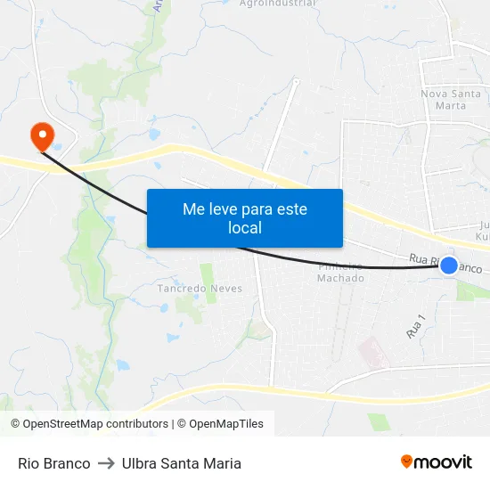 Rio Branco to Ulbra Santa Maria map