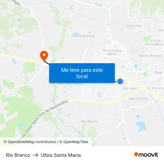 Rio Branco to Ulbra Santa Maria map