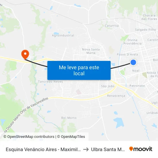Esquina Venâncio Aires - Maximiliano to Ulbra Santa Maria map