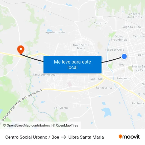 Centro Social Urbano / Boe to Ulbra Santa Maria map