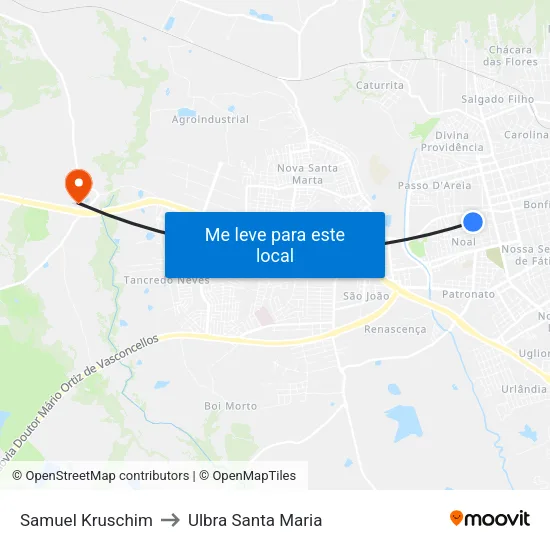 Samuel Kruschim to Ulbra Santa Maria map