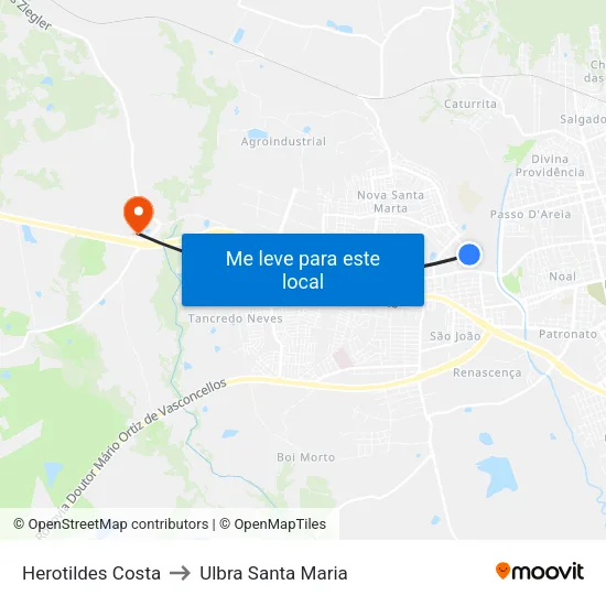 Herotildes Costa to Ulbra Santa Maria map