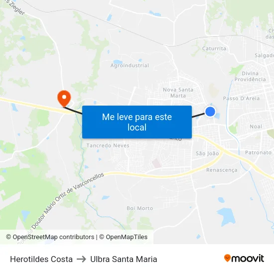 Herotildes Costa to Ulbra Santa Maria map