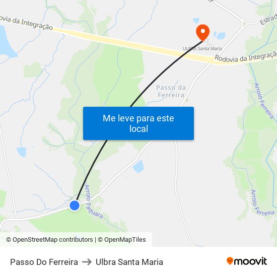 Passo Do Ferreira to Ulbra Santa Maria map