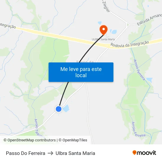 Passo Do Ferreira to Ulbra Santa Maria map